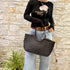 Carmel - Genuine Leather U Shape Handwoven Tote Bag Black